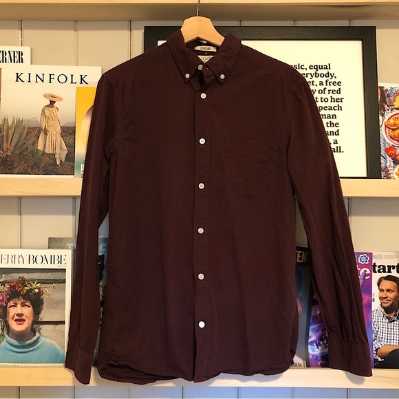 H&M LOGG Button Down Shirt Maroon Long Sleeve - Picture 1 of 6